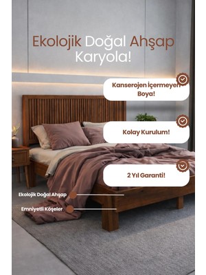 Renazzo Mobilya Alaz Model Yatay Başlıklı Masif Ahşap Karyola Kolay Kurulum Fırınlanmış Ithal Sibirya Çamı 90X190 Yatak Uyumlu