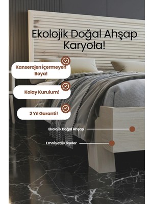 Renazzo Mobilya Alaz Model Yatay Başlıklı Masif Ahşap Karyola Kolay Kurulum Fırınlanmış Ithal Sibirya Çamı 120X200 Yatak Uyumlu