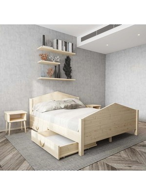 Renazzo Mobilya Mi̇lano Piramit Model 4 Çekmeceli Masif Ahşap Karyola Kolay Kurulum Fırınlanmış Ithal Sibirya Çamı 120X200 Yatak Uyumlu