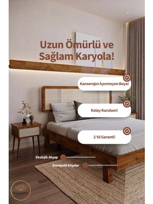 Renazzo Mobilya Li̇lyum Model  Hazeran Başlıklı Masif Ahşap Karyola Kolay Kurulum Fırınlanmış Ithal Sibirya Çamı 120X200 Yatak Uyumlu