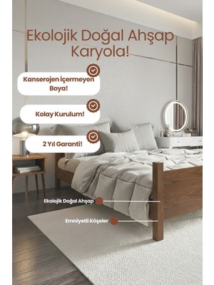 Renazzo Mobilya Melodi̇ Model Masif Ahşap Karyola Kolay Kurulum Fırınlanmış Ithal Sibirya Çamı 180X200 Yatak Uyumlu