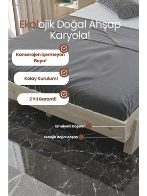 Renazzo Mobilya Lotus New Model Masif Ahşap Karyola Kolay Kurulum Fırınlanmış Ithal Sibirya Çamı 180X200 Yatak Uyumlu