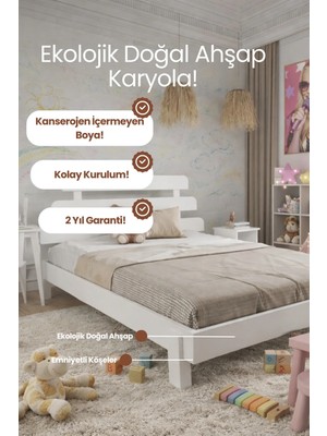 Renazzo Mobilya Lotus x New Model Masif Ahşap Karyola Kolay Kurulum Fırınlanmış Ithal Sibirya Çamı 120X200 Yatak Uyumlu