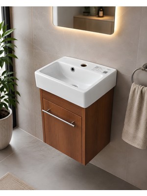 Turkuaz Lavabolu 28X37.5 cm Mini Banyo Dolabı Kiraz Renk Mdf