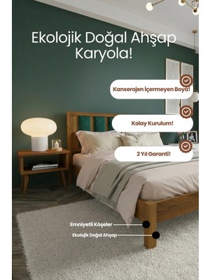 Renazzo Mobilya Ori̇on Model Zümrüt Yeşili Puf Başlıklı Masif Ahşap Karyola Kolay Kurulum Fırınlanmış Ithal Sibirya Çamı 90X190 Yatak Uyumlu