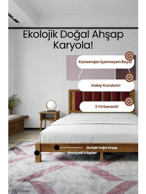 Renazzo Mobilya Ori̇on Model Bordo Puf Başlıklı Masif Ahşap Karyola Kolay Kurulum Fırınlanmış Ithal Sibirya Çamı 180X200 Yatak Uyumlu