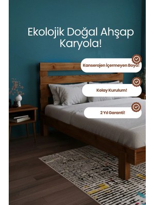 Renazzo Mobilya Urban New Model Masif Ahşap Karyola Kolay Kurulum Fırınlanmış Ithal Sibirya Çamı 120X200 Yatak Uyumlu