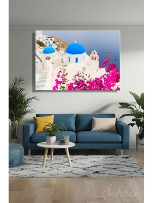 Şehber Yunanistan Santorini Adası Begonvilleriyle Ünlü Oia Köyünün Bir Manzarası Yatay Kanvas Tablo 4101