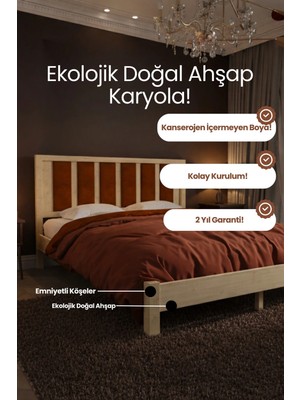 Renazzo Mobilya Ori̇on Model Kiremit Rengi Puf Başlıklı Masif Ahşap Karyola Kolay Kurulum Fırınlanmış Ithal Sibirya Çamı 90X190 Yatak Uyumlu