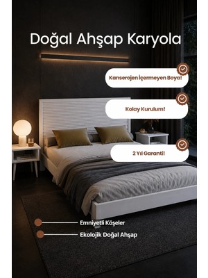 Renazzo Mobilya Alaz Model Yatay Başlıklı Masif Ahşap Karyola Kolay Kurulum Fırınlanmış Ithal Sibirya Çamı 120X200 Yatak Uyumlu