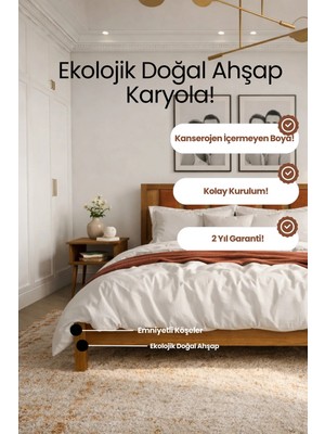 Renazzo Mobilya Ori̇on Model Kiremit Rengi Puf Başlıklı Masif Ahşap Karyola Kolay Kurulum Fırınlanmış Ithal Sibirya Çamı 120X200 Yatak Uyumlu