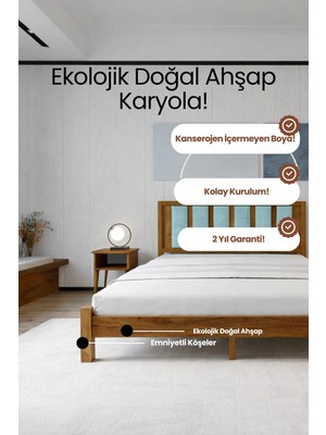 Renazzo Mobilya Ori̇on Model Cam Göbeği Puf Başlıklı Masif Ahşap Karyola Kolay Kurulum Fırınlanmış Ithal Sibirya Çamı 120X200 Yatak Uyumlu