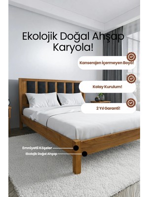 Renazzo Mobilya Ori̇on Model Siyah Puf Başlıklı Masif Ahşap Karyola Kolay Kurulum Fırınlanmış Ithal Sibirya Çamı 90X190 Yatak Uyumlu