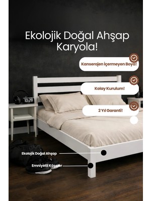 Renazzo Mobilya Urban Model Masif Ahşap Karyola Kolay Kurulum Fırınlanmış Ithal Sibirya Çamı 90X190 Yatak Uyumlu