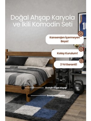 Renazzo Mobilya Natura Model Masif Ahşap Karyola ve 2 Adet Komodin Kolay Kurulum Fırınlanmış Ithal Sibirya Çamı 120X200 Yatak Uyumlu 2 Adet Komodin