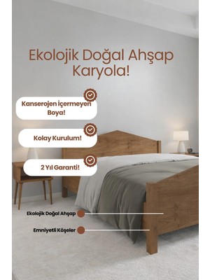 Renazzo Mobilya Mi̇lano Piramit Model Masif Ahşap Karyola Kolay Kurulum Fırınlanmış Ithal Sibirya Çamı 90X190 Yatak Uyumlu