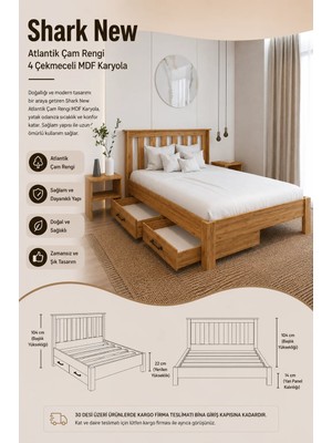 Renazzo Mobilya Shark New   4 Çekmeceli Tek Kişilik Mdf Karyola