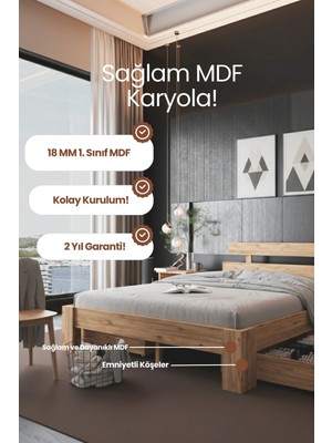 Renazzo Mobilya Lotus 4 Çekmeceli Çift Kişilik Mdf Karyola