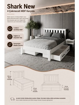 Renazzo Mobilya Shark New 4 Çekmeceli Çift Kişilik Mdf Karyola