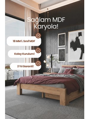Renazzo Mobilya Lotus 2 Çekmeceli Çift Kişilik Mdf Karyola