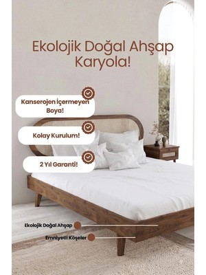 Renazzo Mobilya Padova Model Hazeran Başlıklı Masif Ahşap Karyola ve 2 Adet Komodin Kolay Kurulum Fırınlanmış Ithal Sibirya Çamı 120X200 Yatak Uyumlu 2 Adet Komodin