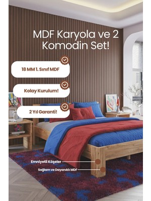 Renazzo Mobilya Letto Çift Kişilik Mdf Karyola ve 2 Komodinli Set