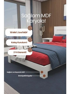 Renazzo Mobilya My Chapter Kitaplık Başlıklı Çift Kişilik Mdf Karyola