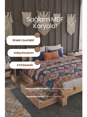 Renazzo Mobilya Letto 2 Çekmeceli Çift Kişilik Mdf Karyola