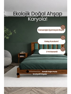 Renazzo Mobilya Ori̇on Model Çağla Yeşili Puf Başlıklı Masif Ahşap Karyola Kolay Kurulum Fırınlanmış Ithal Sibirya Çamı 120X200 Yatak Uyumlu
