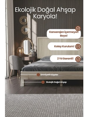 Renazzo Mobilya Ebruli̇ Model Dikey Başlıklı Masif Ahşap Karyola Kolay Kurulum Fırınlanmış Ithal Sibirya Çamı 90X190 Yatak Uyumlu