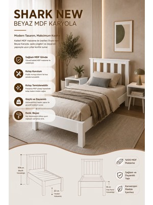 Renazzo Mobilya Shark New Tek Kişilik Mdf Karyola