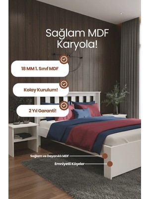 Renazzo Mobilya Stark Çift Kişilik Mdf Karyola ve 2 Komodinli Set