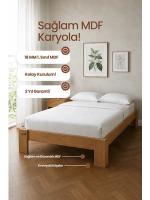 Renazzo Mobilya Stillo Başlıksız Çift Kişilik MDF Karyola - Atlantik Renk