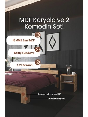 Renazzo Mobilya Lotus Çift Kişilik Mdf Karyola ve 2 Komodinli Set