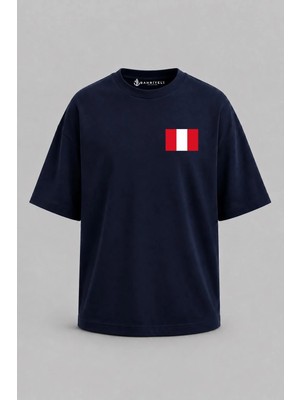 Bahriyeli Collection Oversize Peru Bayrağı Cep Baskılı Unisex T-Shirt