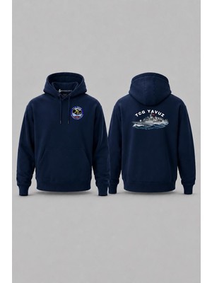 Bahriyeli Collection Kapüşonlu Tcg Yavuz Dalgalar Arası V2 Cep ve Sırt Baskılı Unisex Sweatshirt