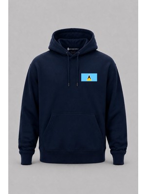 Bahriyeli Collection Kapüşonlu Saint Lucia Bayrağı Cep Baskılı Unisex Sweatshirt