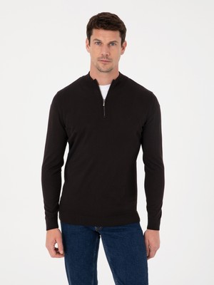 Cacharel Siyah Slim Fit Fermuarlı Triko Pamuk Karışımlı Kazak 50318981 VR046
