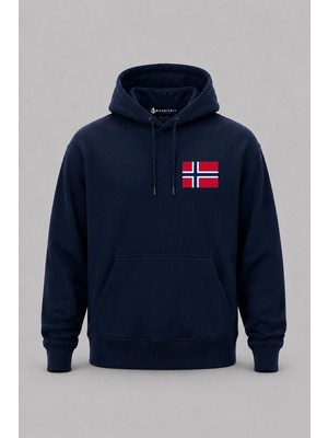 Bahriyeli Collection Kapüşonlu Norveç Bayrağı Cep Baskılı Unisex Sweatshirt