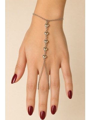 X-lady Accessories Gümüş Renk Sıralı Kalp Çelik Şahmeran - 3899