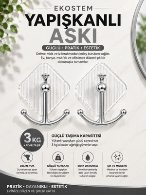 Ekostem Mutfak - Banyo Düzenleyici Yapışkanlı Kristal Askı 2 Adet