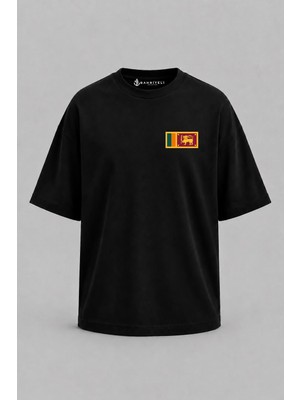 Bahriyeli Collection Oversize Sri Lanka Bayrağı Cep Baskılı Unisex T-Shirt