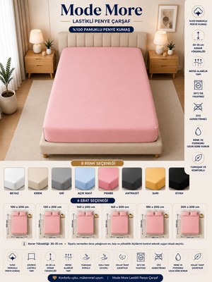 Mode More Pembe Renkli %100 Pamuklu Penye Lastikli Çarşaf 30-35 cm Yüksek Kenar (Tek Kişilik- Çift Kişilik -Battal ve King Ebat)