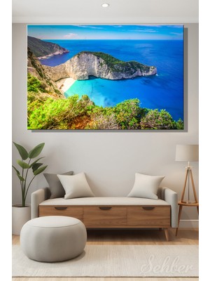 Şehber Yunanistan Zakintos Adası Navagio Plajı'nı (Batık Gemi Koyu) Gösteren Yatay Kanvas Tablo 4117