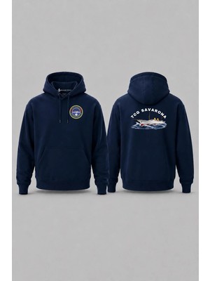 Bahriyeli Collection Kapüşonlu Tcg Savarona Dalgalar Arası V2 Cep ve Sırt Baskılı Unisex Sweatshirt