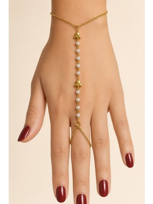 X-lady Accessories Altın Renk Kelebek Sıralı Inci Çelik Şahmeran - 3904