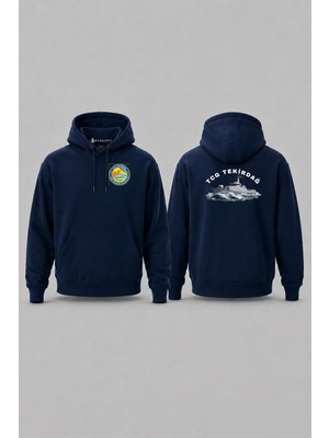 Bahriyeli Collection Kapüşonlu Tcg Tekirdağ Dalgalar Arası V2 Cep ve Sırt Baskılı Unisex Sweatshirt
