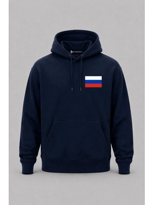 Bahriyeli Collection Kapüşonlu Rusya Bayrağı Cep Baskılı Unisex Sweatshirt