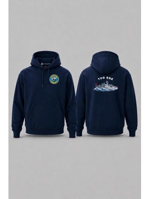 Bahriyeli Collection Kapüşonlu Tcg Ege Dalgalar Arası V2 Cep ve Sırt Baskılı Unisex Sweatshirt