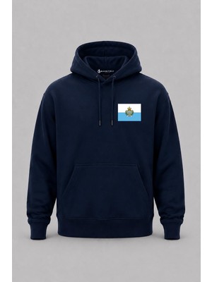 Bahriyeli Collection Kapüşonlu San Marino Bayrağı Cep Baskılı Unisex Sweatshirt